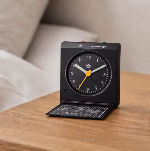 Braun Classic Analogue Travel Alarm Clock with Snooze and Light in Black, Model BC05B – 2