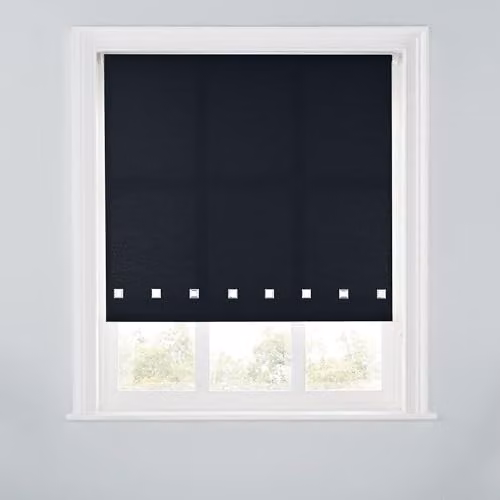 A.Unique Home Trimmable Square Eyelet Roller Blind, Black, W: 150 cm, H: 170 cm – 1