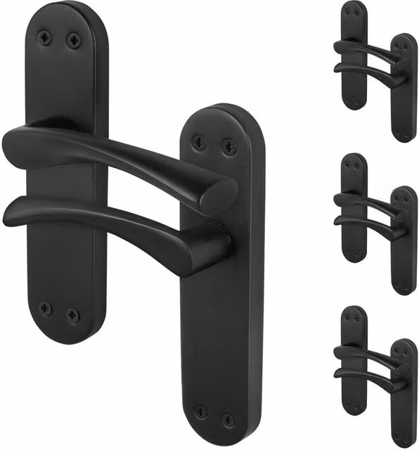 AFIT Novi Black Twist Door Handles with Backplate, Internal Lever, 4 Pairs, Matt Black – 1
