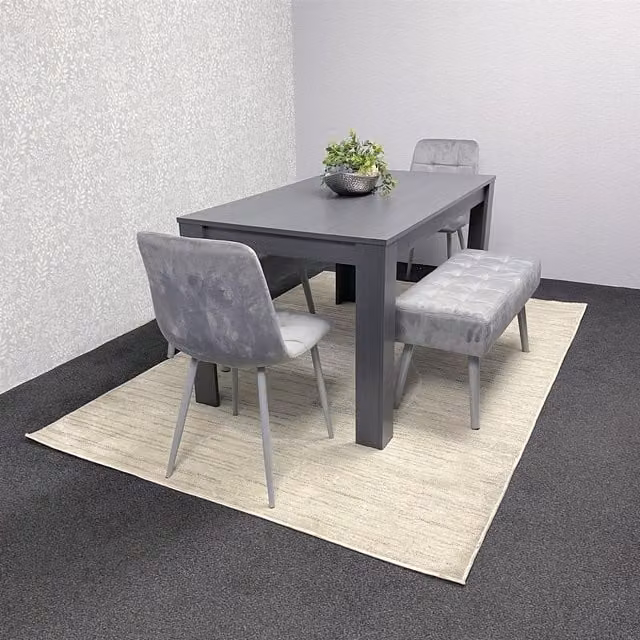 Kosy Koala Arrow Dining Set with Rectangular Table, 2 Velvet Chairs and 2 Benches in Charcoal