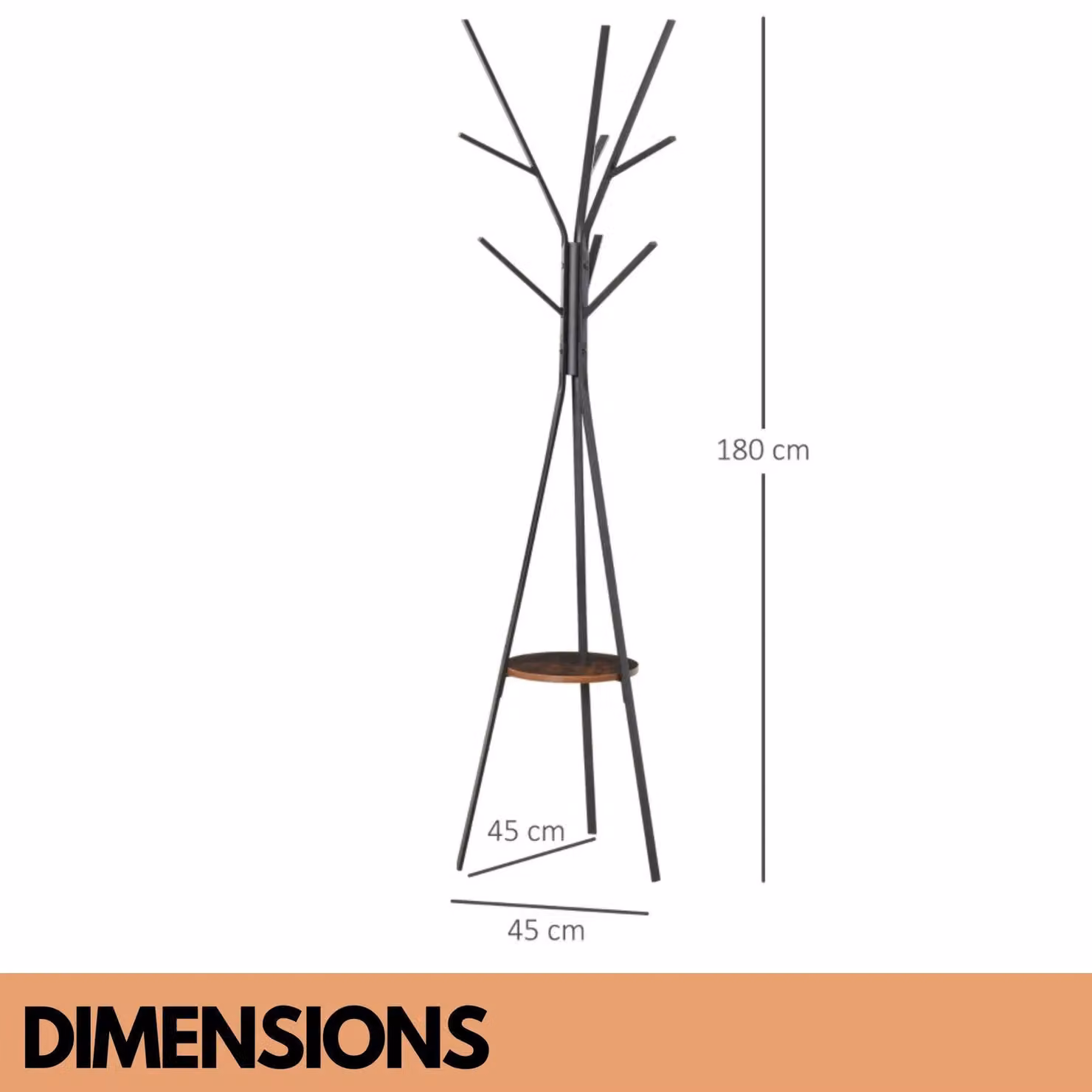Pirlo Plush Industrial Coat Rack Stand with 9 Hooks, Rustic Brown and Black, H 180 x W 45 x D 45 cm – 3