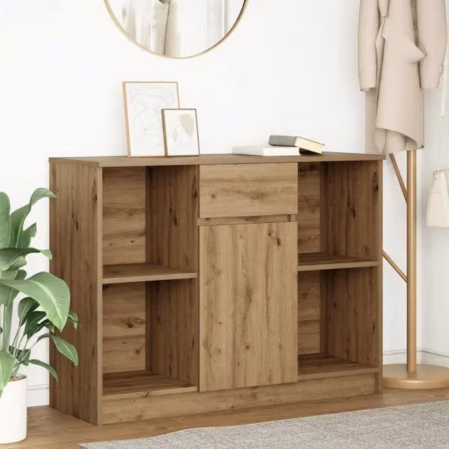 Berkfield Home Artisan Oak Sideboard with Drawer in Brown, W/D/H: 101 x 35 x 76 cm