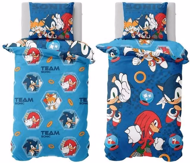 Sonic the Hedgehog Team Reversible Microfibre Duvet Cover Set, Multicolour and Blue, W: 140 cm, H: 200 cm – 1