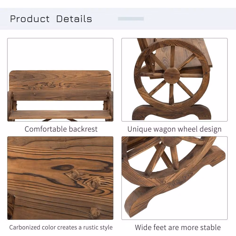 VOGREX Rustic Wooden Garden Bench Outdoor Loveseat with High Back, Brown – 4