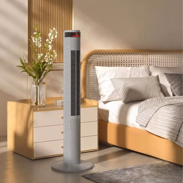 HOMCOM 117cm Oscillating Tower Fan in Grey and Black with Remote Control and Timer