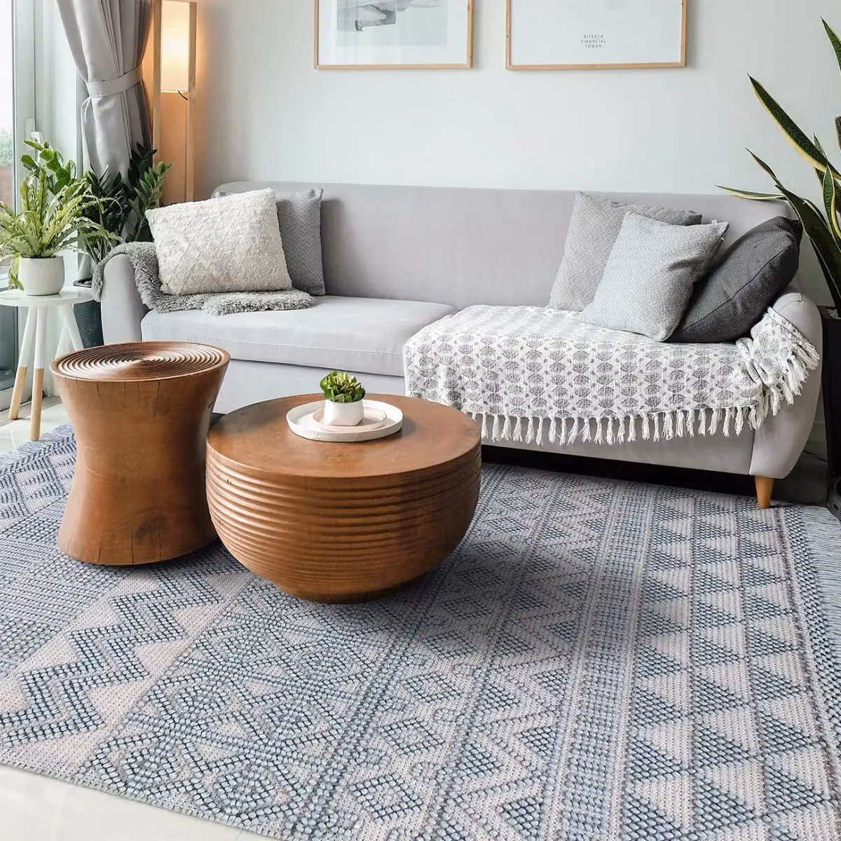The Rug Shop UK Blue Geometric Kilim Hand Made Flat Weave Area Rug W: 200 cm, D: 280 cm – 2