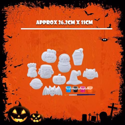 VFM e-Store Halloween Decorations Craft Kit with 10 Designs, 6 Paints and Brush in White – 4