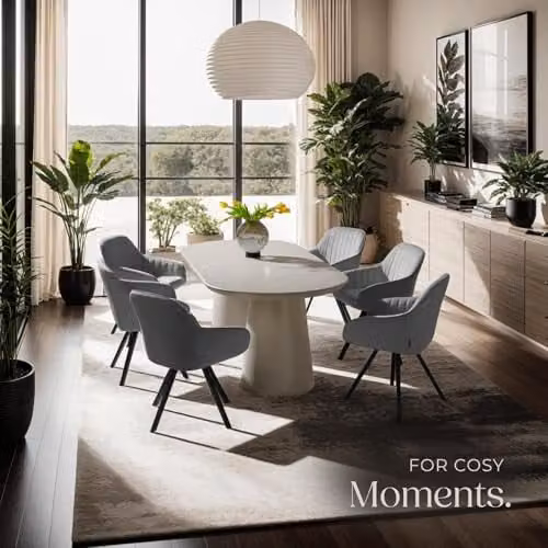 tectake Set of 4 Grey Velvet Dining Chairs with Slim Steel Legs and 360 Degree Swivel H x W x D: 82 x 58 x 58 cm – 2