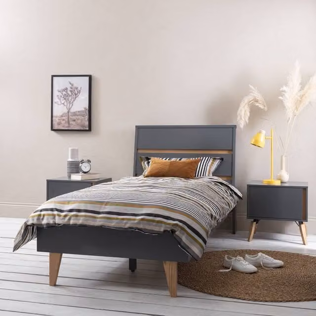 Nöa and Nani Otto Single Bed Frame in Grey Upholstered Pine Wood, 90 x 200 cm – 1