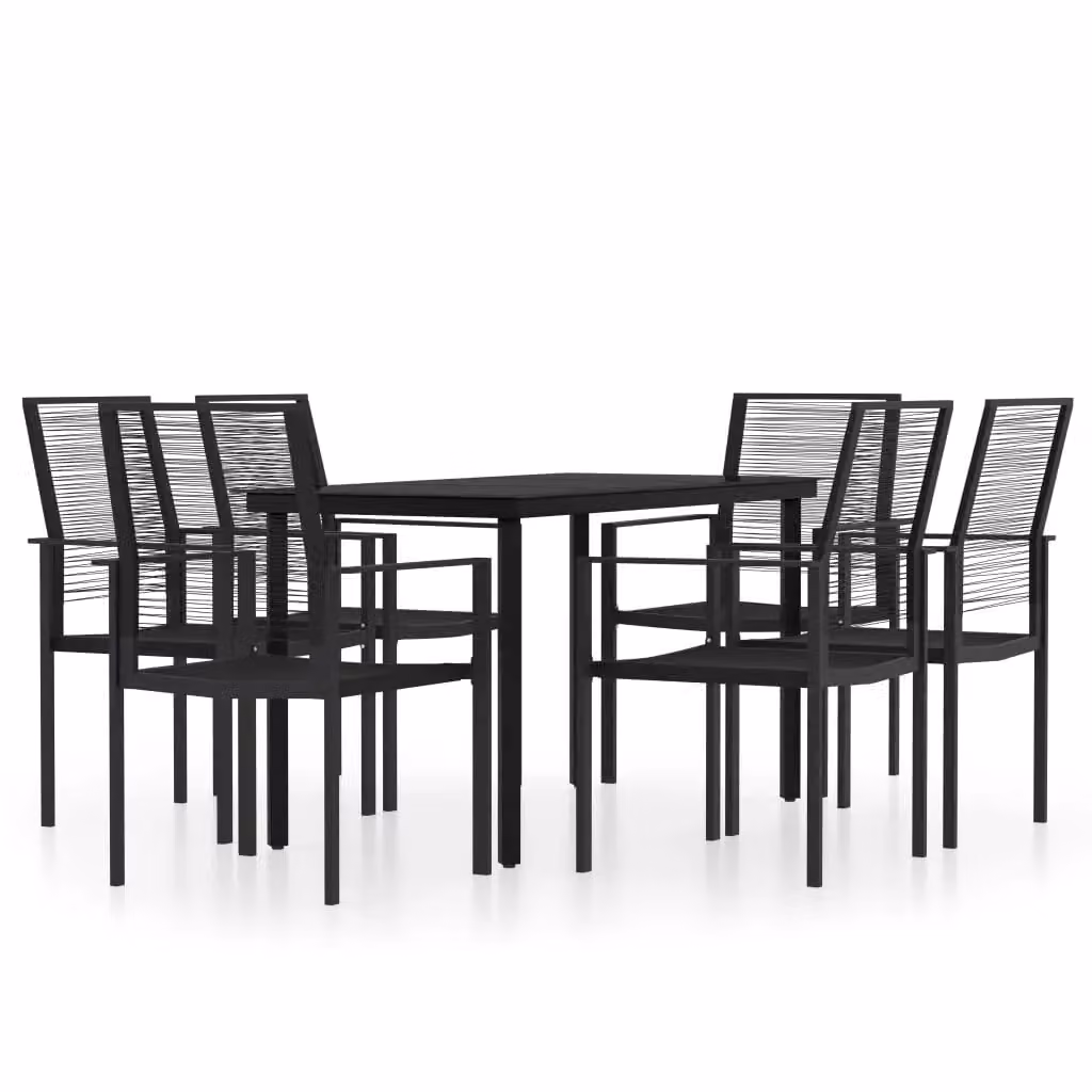 Berkfield Home 7 Piece Modern Black Garden Dining Set with Glass and Rattan – 2