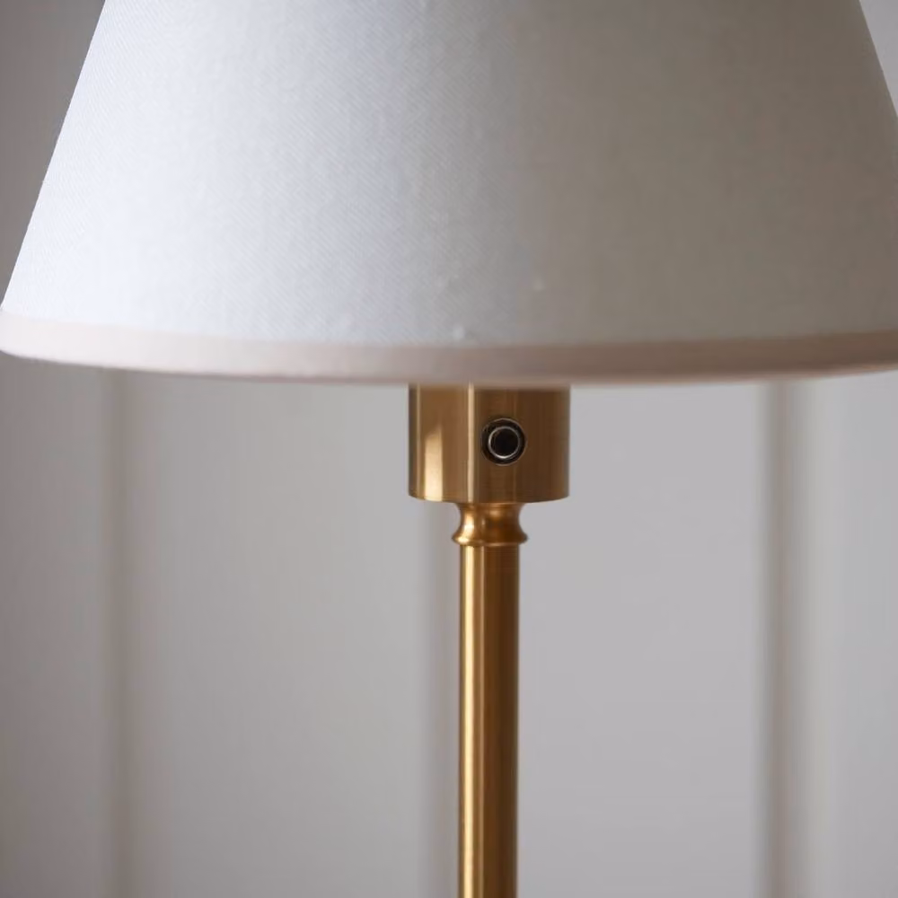 Netlighting Burley Rechargeable Dimmable LED Floor Lamp with White Fabric Shade and Brass Details – 3