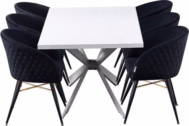 Life Interiors Vittorio Duke LUX Modern Rectangular Dining Set with Table and 6 Black Upholstered Chairs