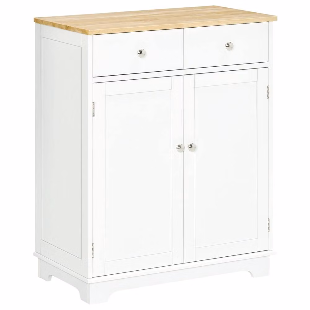 Wyld Haus Colalu Wooden Kitchen Cabinet with Solid Natural Top, 2 Doors and 2 Drawers, White – 2