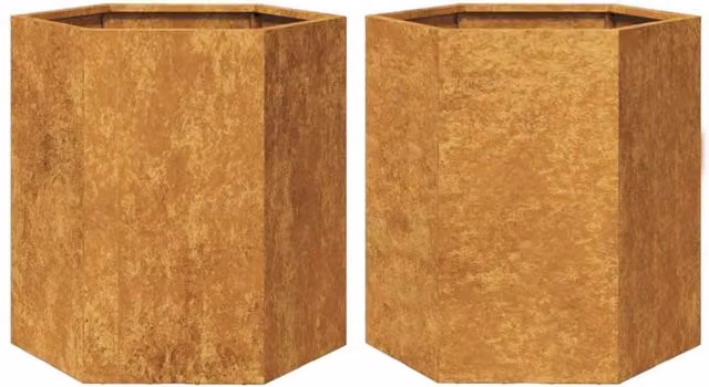 Berkfield Home Garden Hexagon Planter Set of 2, Brown Corten Steel, W: 46 cm, D: 40 cm, H: 45 cm – 1