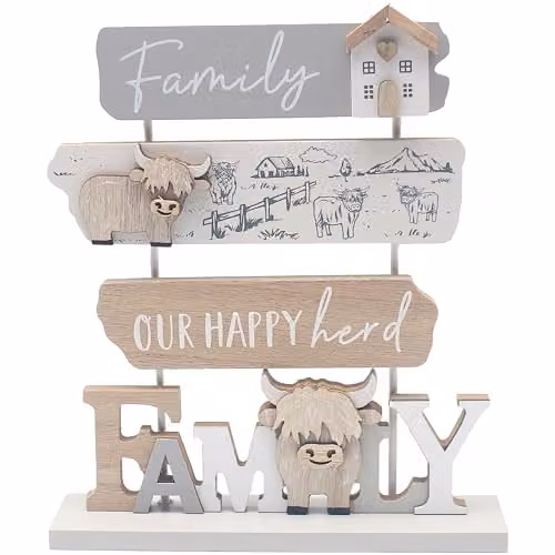 Garden Greatness Highland Cow Tiered Family Plaque in Red and Multicolour
