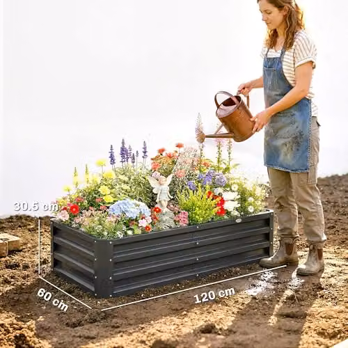 Outsunny Set of 2 Grey Galvanised Steel Raised Garden Beds, W/D/H: 120 x 60 x 30.5 cm – 6