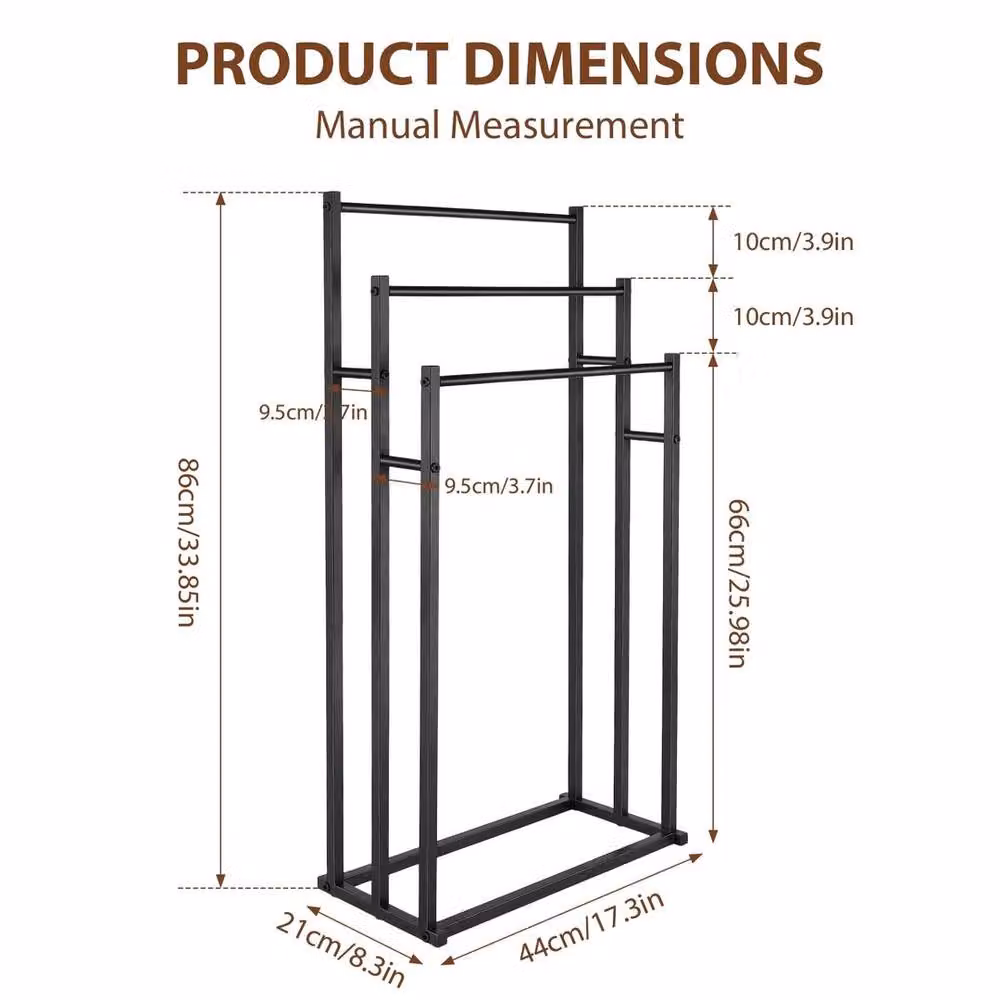 Kelvenix Black Matt Metal Freestanding Towel Holder and Bathroom Storage Rack – 2