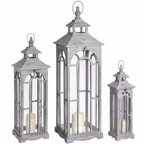Hill Interiors Set of Three Multicolour Rustic Wooden Tealight Lanterns