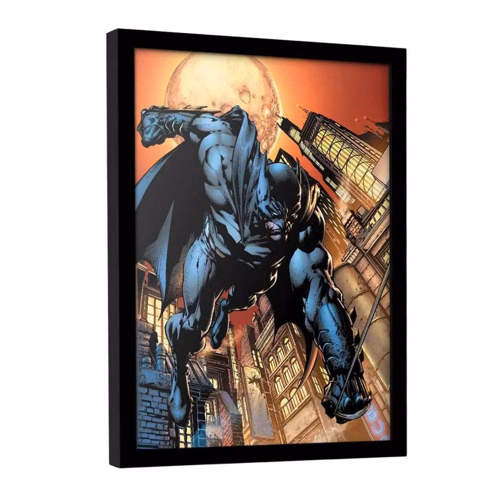Batman Swinging Comic Cover Paper Poster in Orange and Multicolour – 2