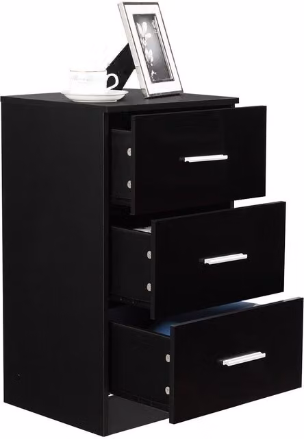 Gymax Modern 3-Drawer Nightstand Chest of Drawers in Black