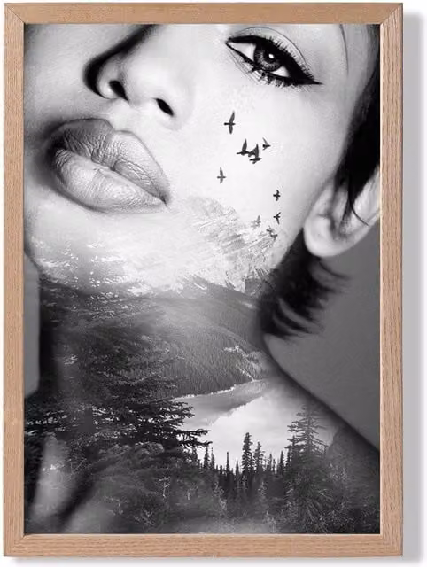 ARTZE Abstract and Forest Fashion Black and White Framed Photo Print with Oak Frame – 1