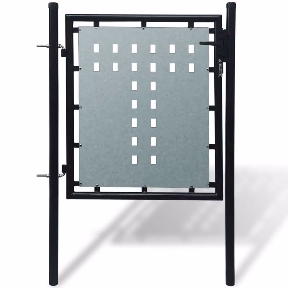 Berkfield Home Black Single Door Galvanised Steel Swing Fence Gate W: 100 cm, H: 150 cm – 2