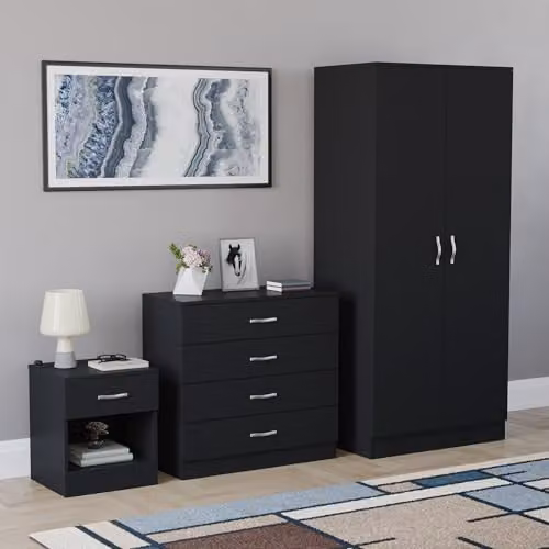 Vida Designs Riano 3 Piece Modern Bedroom Furniture Set in Black – 1
