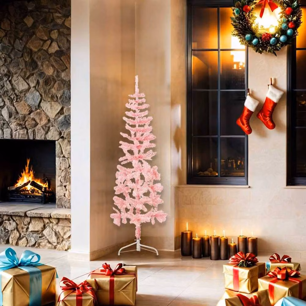 Berkfield Home Slim Artificial Half Christmas Tree with Stand, Pink, Height: 150 cm – 2