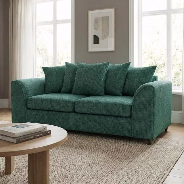Abakus Direct Jumbo Grid Green Fabric Upholstered Modern Geometric Sofa with Scatter Cushions