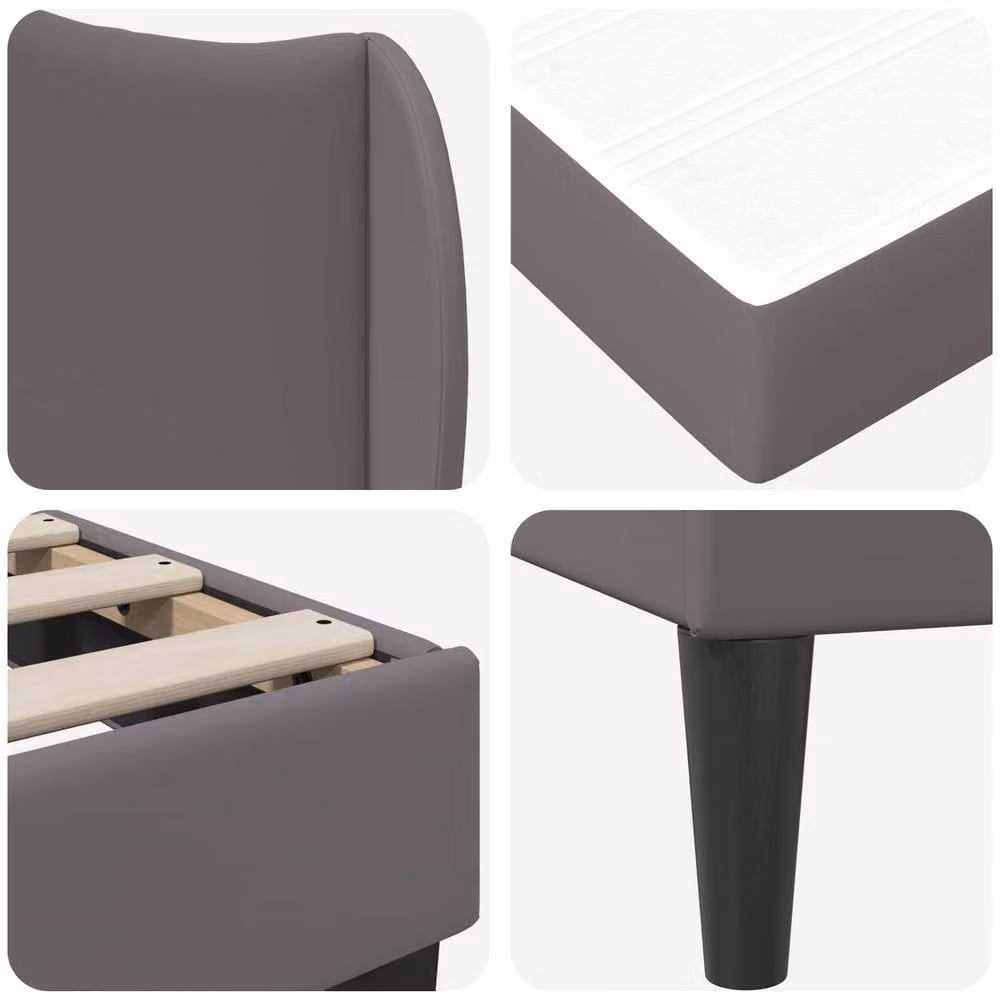 Berkfield Home Grey Faux Leather Upholstered Bed Frame with Headboard, W/D/H: 180 x 200 cm – 3