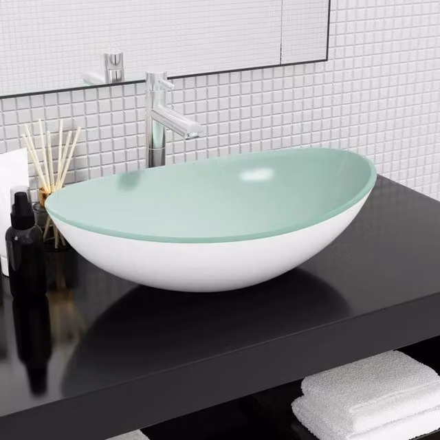 Berkfield Home White Tempered Glass Basin W: 54.5 cm, D: 35 cm, H: 15.5 cm – 1