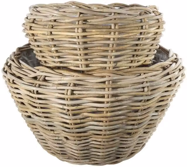 KDMD Set of 2 Natural Round Rattan Baskets with Handles in Brown and Beige – 1