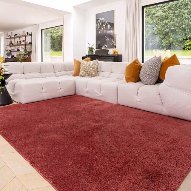 Kukoon Red Plain Modern Shaggy Rug, Washable and Non-Slip, W: 200 cm, D: 290 cm – 1