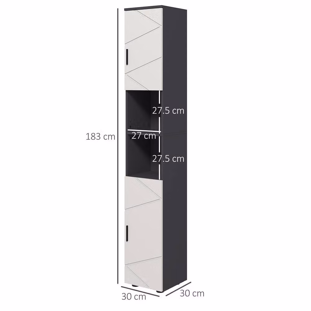 STILVORA Modern Grey Bathroom Storage Cabinet with Hinged Doors and LED Lighting – 2