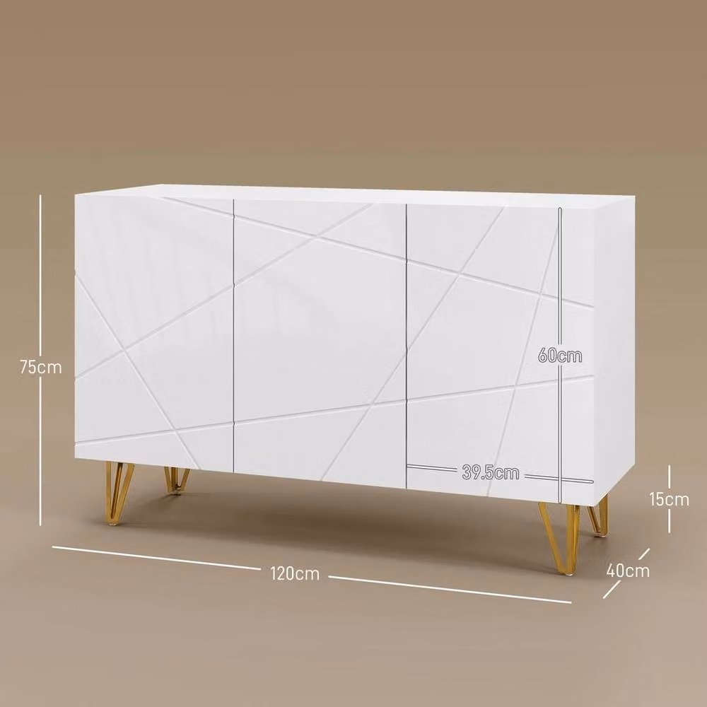 FORGEVIO White Glossy Modern Sideboard Storage Cabinet with Gold Details and Adjustable Internal Shelves – 2