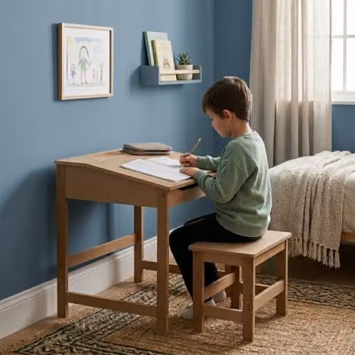 Premier Housewares Childrens Desk and Stool Set in Sand and Brown – 4