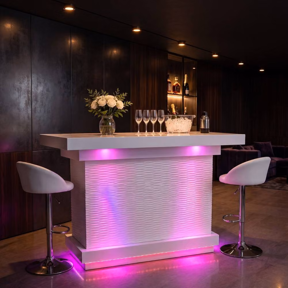 Home Luxe Aura White Glossy Drinks Bar with LED Lights and Bluetooth Speakers – 4
