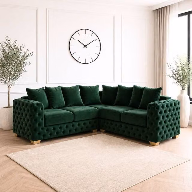 Stratus Interiors Ashley Chesterfield Fabric and Velvet 2 and 3 Seater Sofa Set in Green – 1
