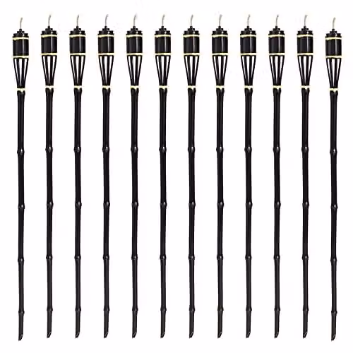 Harbour Housewares Pack of 12 Black Bamboo Garden Fire Torches, Height: 113 cm