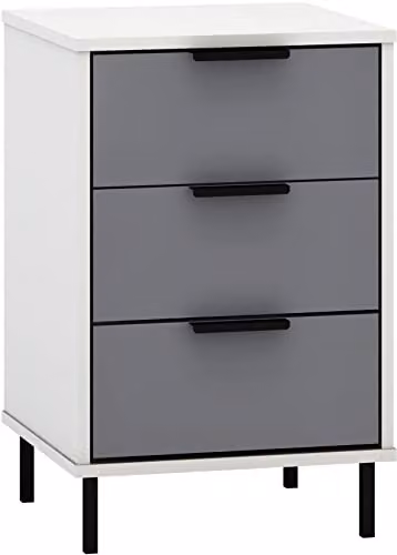 Seconique Madrid 3 Drawer Bedside Table in Grey and White Gloss – 1