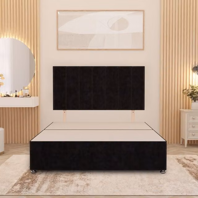Somnior Beds Ltd Austin Divan Bed Base with Drawers in Black Plush Velvet, W/D/H: 90 x 190 x 34.5 cm