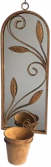 Minster Metal Wall Mirror with Planter in Rusty Brown, W: 20 cm, D: 15 cm, H: 56 cm