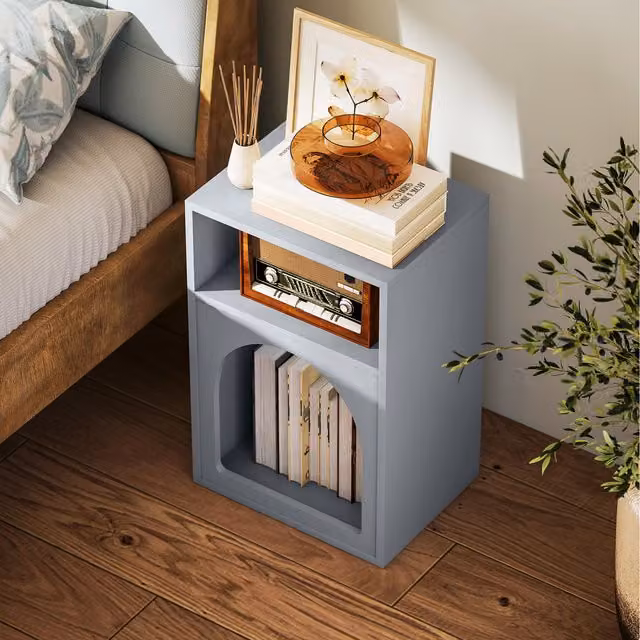 HOMCOM Modern Bedside Table with 2 Open Compartments in Grey