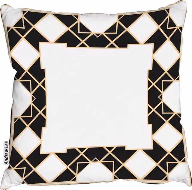 Andrew Lee Art Deco Diamond Border Graphic Square Cushion in Black, W: 60 cm x H: 60 cm