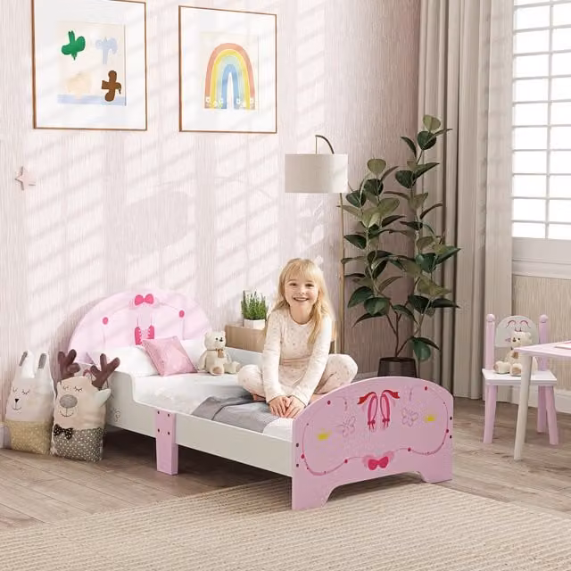AIYAPLAY Ballet Theme Toddler Bed Frame with Safety Rails in Pink