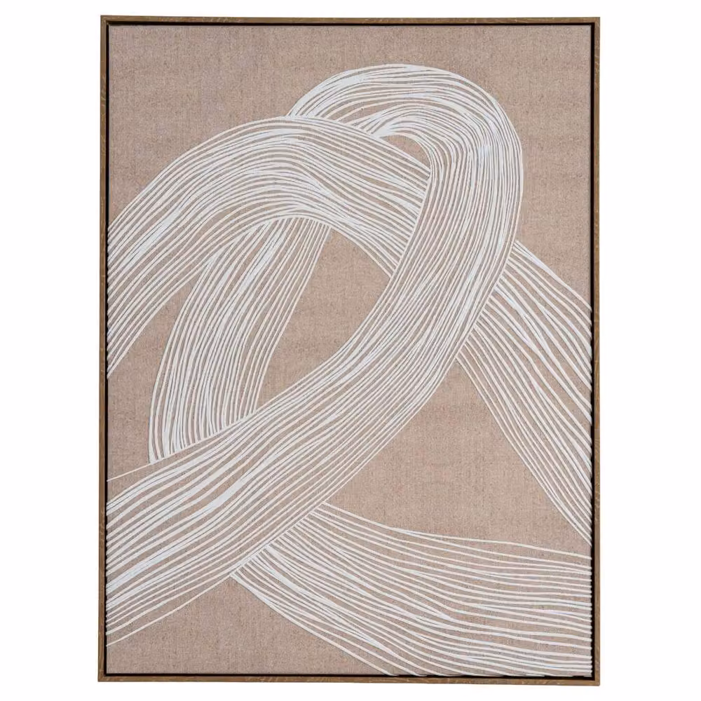 Wyld Haus Naousa Coastal Cream and White Line Art Framed Print in Brown – 2