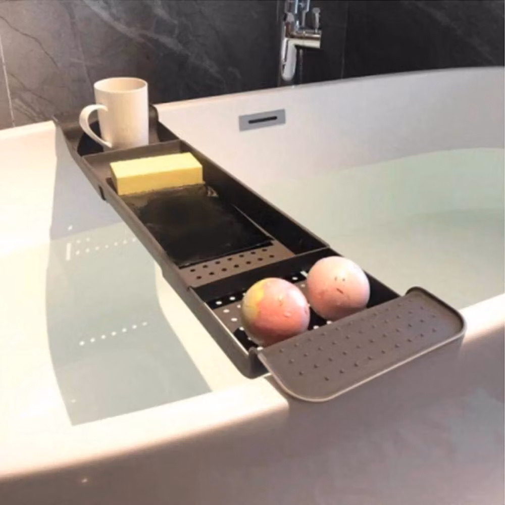 EONLION Grey Extendable and Adjustable Plastic Bath Rack with Drainage – 3