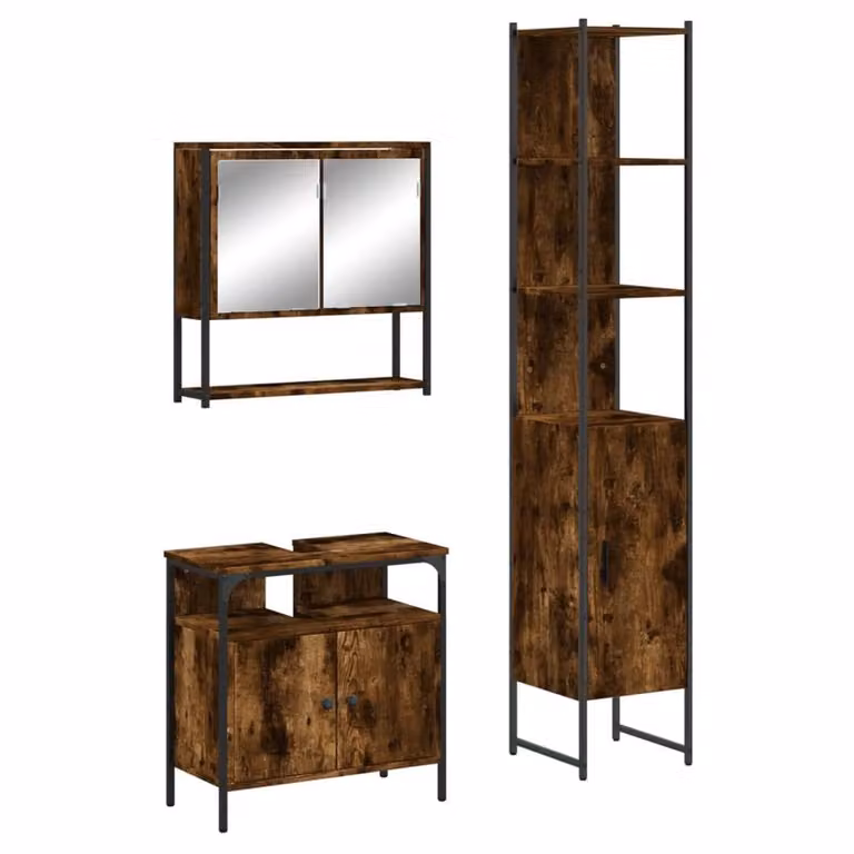 Berkfield Home 3 Piece Industrial Bathroom Furniture Set in Brown Smoked Oak