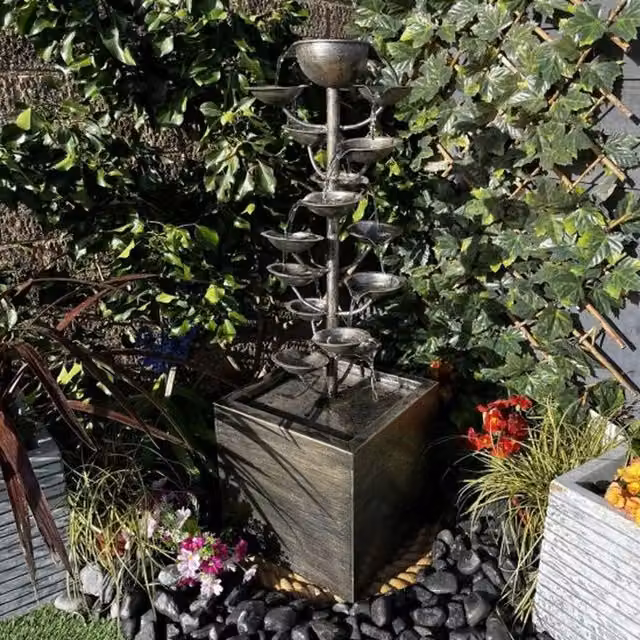 Tranquility Modern Metal Zinc Pouring Cups Cascade Water Feature in Grey