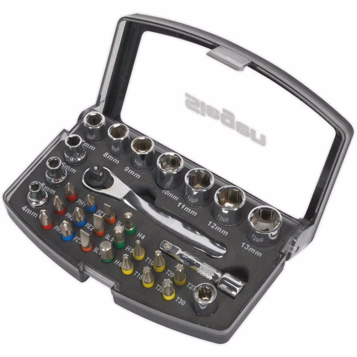 Loops 31 Piece Multicolour Socket and Colour-Coded Bit Set with 1/4 Inch Square Drive Ratchet and Storage Case – 2